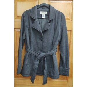 Jones New York Jacket Size XL/EG Knit and Knit lined Long Sleeves Belt Gray